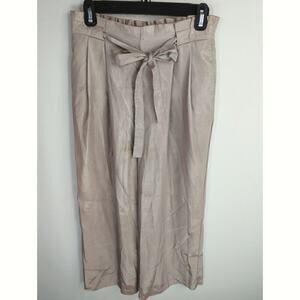Zara Basic Women's Solid Belted High Rise Trouser Pants‎ Beige Size Small